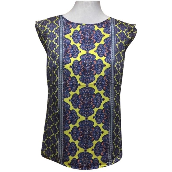 The Limited Tops - The Limited Abstract Print Cap Sleeve Silky Blouse